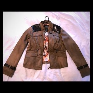 BKE tan leather sequined jacket